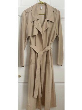 Mango Trench Coat Beige Tan Lightweight Flowy Fall Relaxed Tie Organize Button M